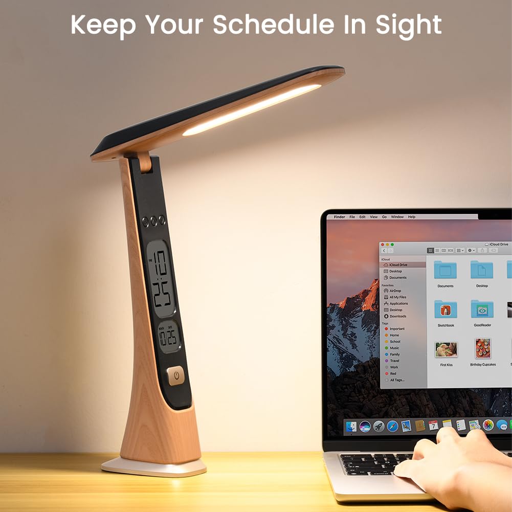 Rechargeable Lamps Cordless Table Lamp, Foldable Portable Desk Lamp - LED Battery Operated Lights with Stepless Brightness&Time Display for Office Lamp, Book Lights, College Dorm Essentials