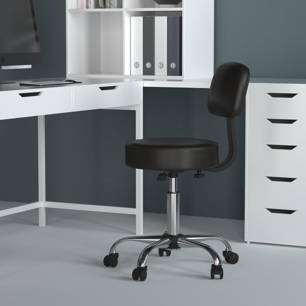 B245-BK Be Well Medical Spa Stool with Back, Black