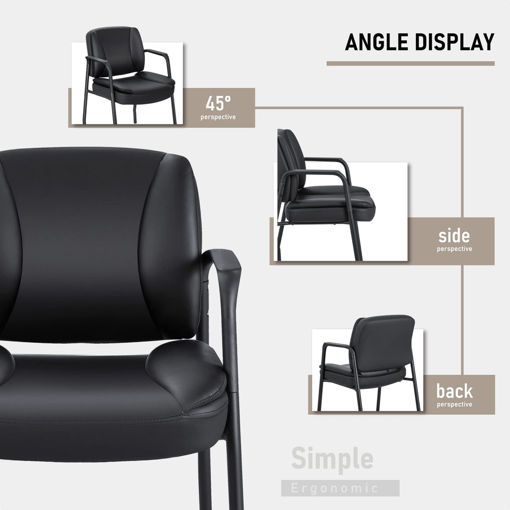 Set of 2, Office Guest Chair Waiting Room Reception Chairs PU Leather Executive Desk Chair with Padded Armrests for Meeting Conference (Black)