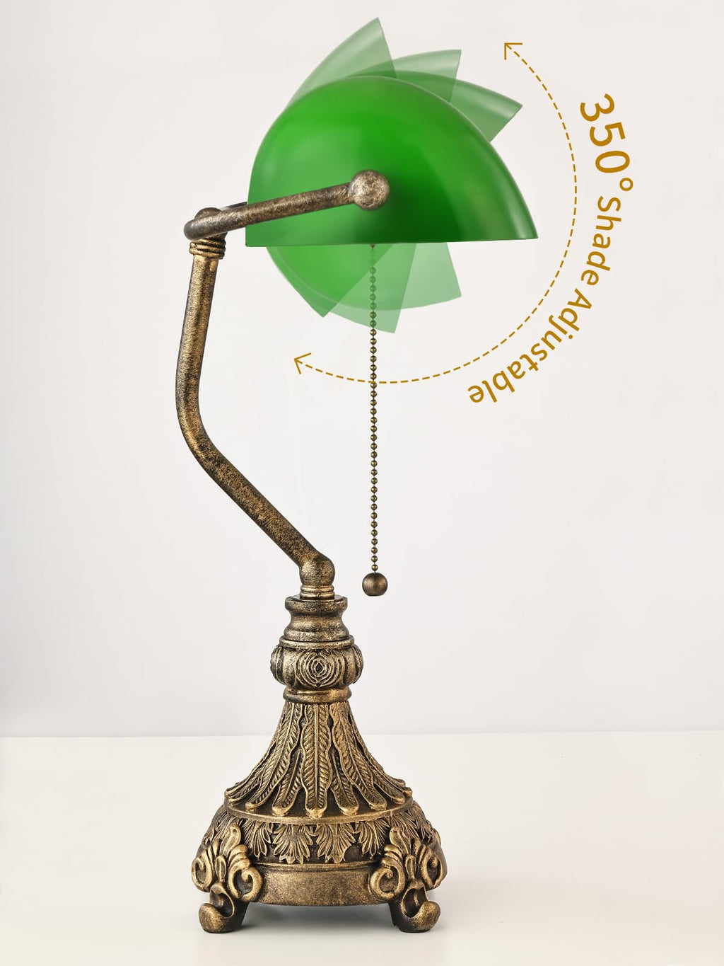 Vintage Green Glass Bankers Desk Lamp, LED Bulb Included
