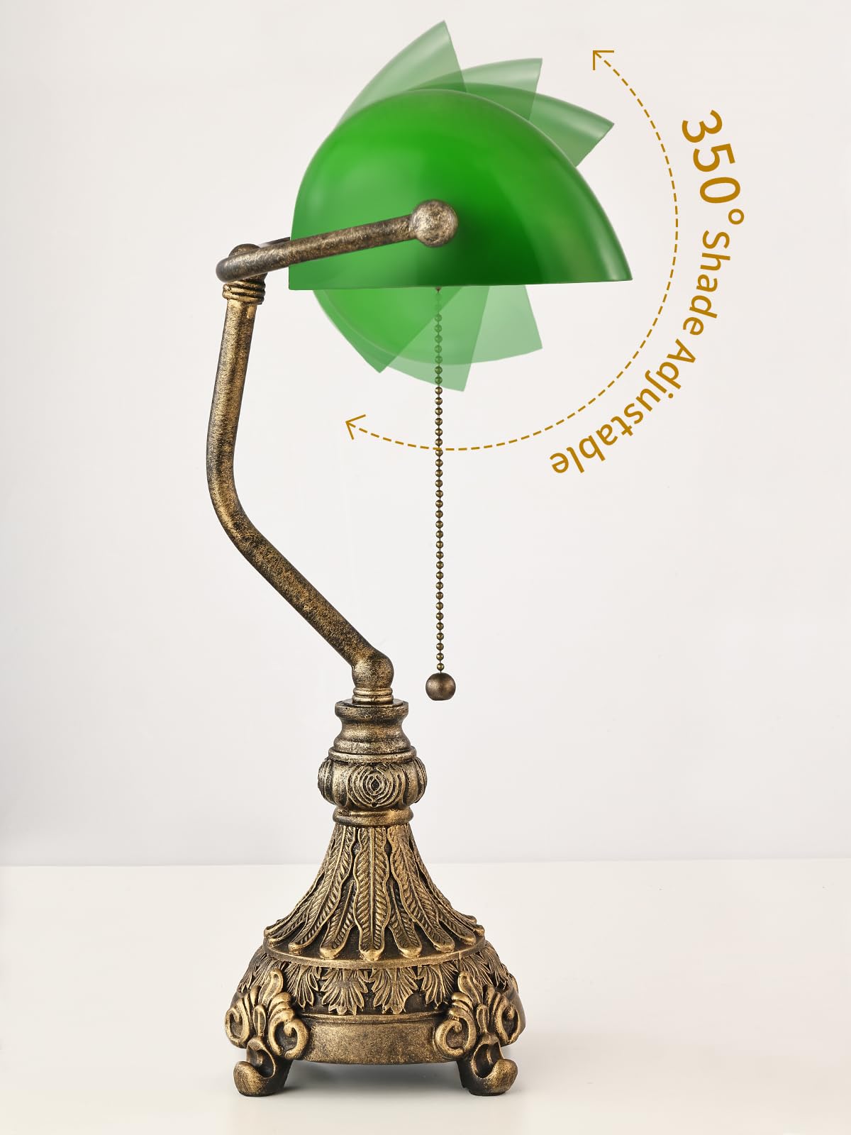 Vintage Green Glass Bankers Desk Lamp, LED Bulb Included