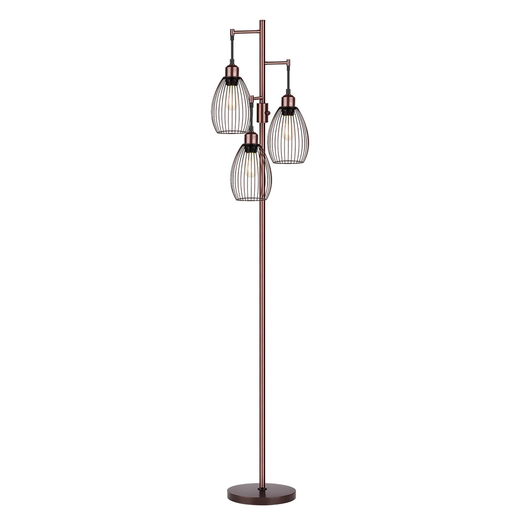 Floor Lamp, 3 x 800LM LED Edison Bulbs Included, Farmhouse Industrial Floor Lamp Standing Lamp with Elegant Teardrop Cage Head Tall Lamp for Living Room Bedroom Office Dining Room - Brown