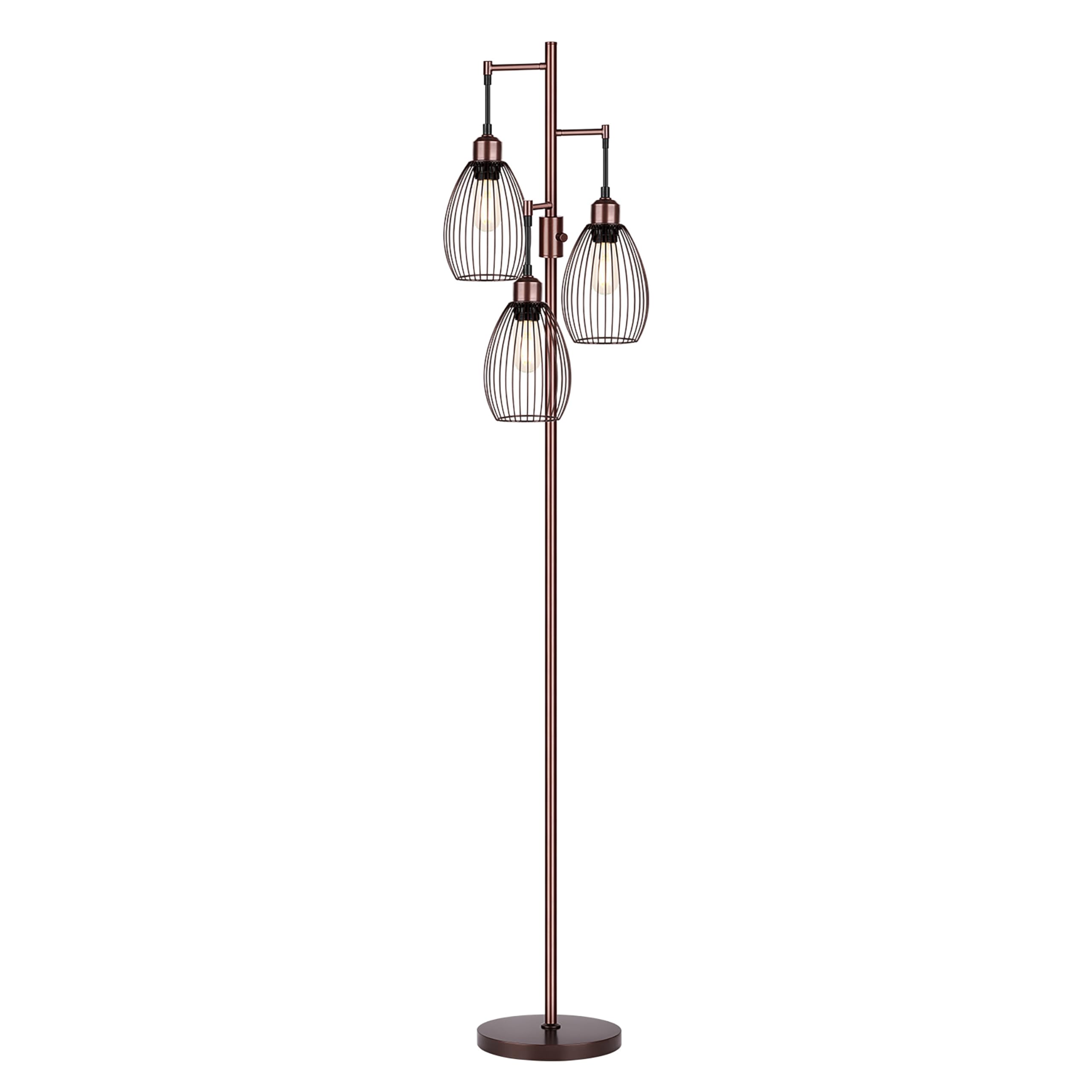 Floor Lamp, 3 x 800LM LED Edison Bulbs Included, Farmhouse Industrial Floor Lamp Standing Lamp with Elegant Teardrop Cage Head Tall Lamp for Living Room Bedroom Office Dining Room - Brown