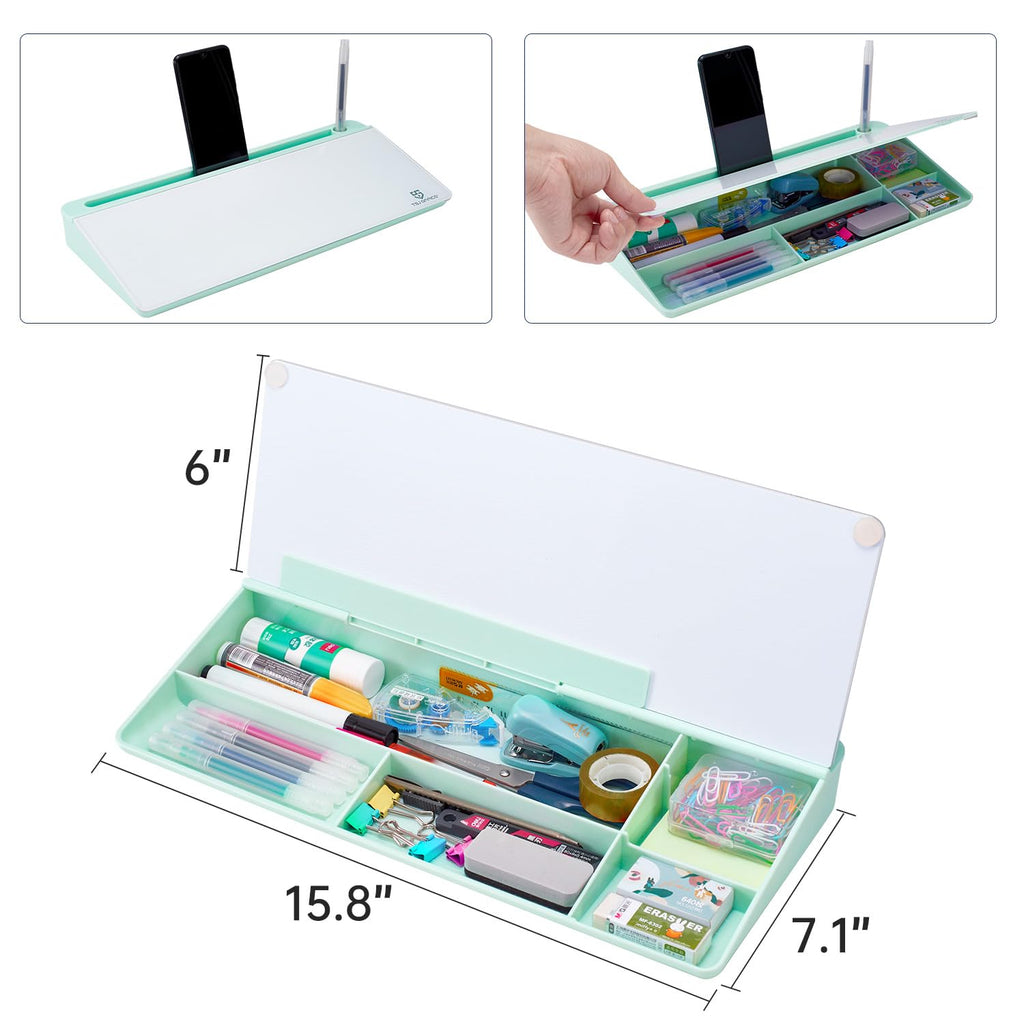 Desktop Whiteboard Dry-Erase-Board - Computer Keyboard Stand White Board Surface Pad with Drawer, Desk Organizers with Accessories for Office, Home, School Supplies - Green