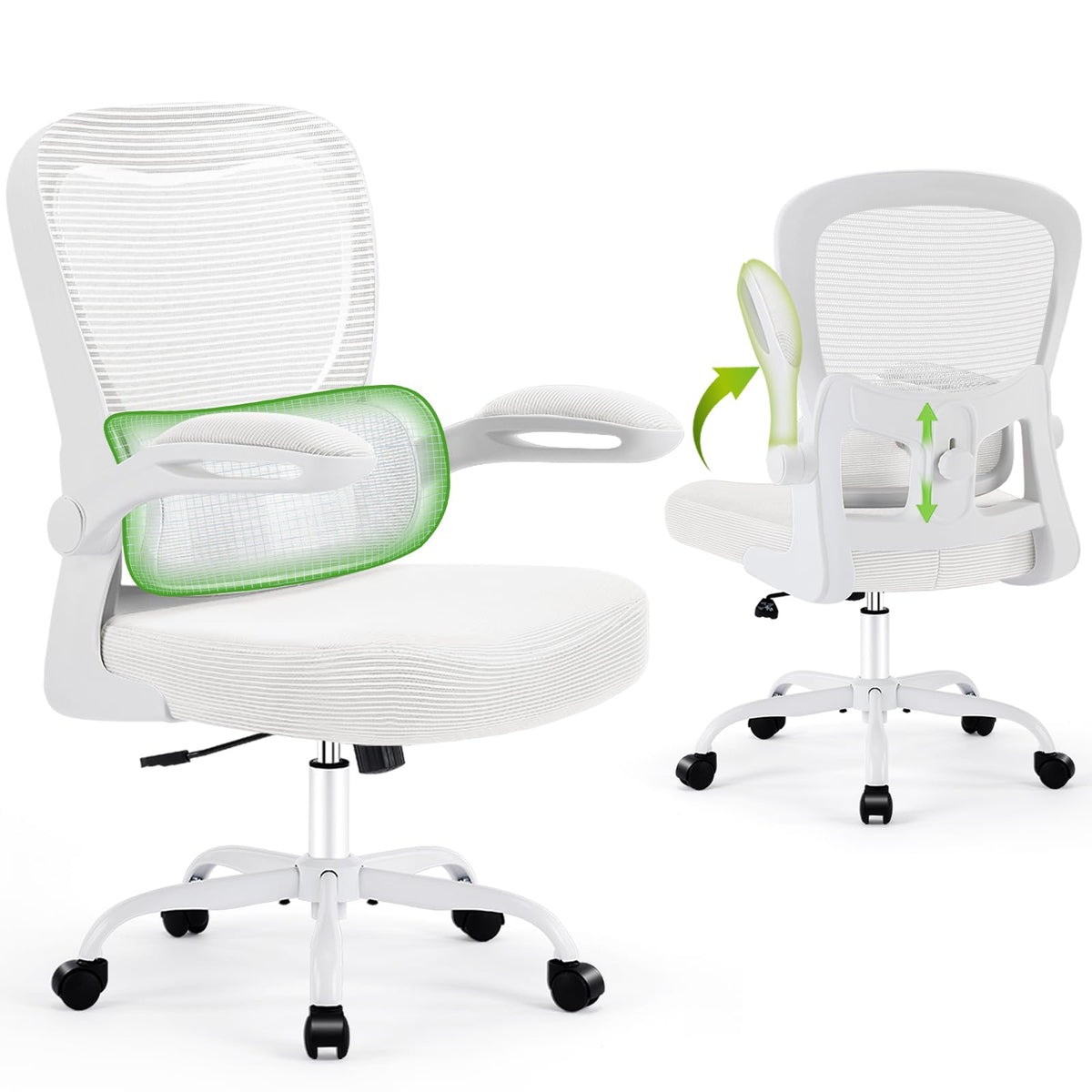 Office Chair Ergonomic Desk Chairs with Adjustable Lumbar Support, High Back Breathable Mesh Chair with Wheels& Flip-up Armrests,Rolling Swivel Comfy Task Computer Chair for Home Work Gaming