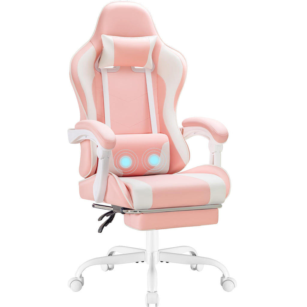 Gaming Chair, Video Game Chair with Footrest and Massage Lumbar Support, Ergonomic Computer Chair Height Adjustable with Swivel Seat and Headrest (Pink)