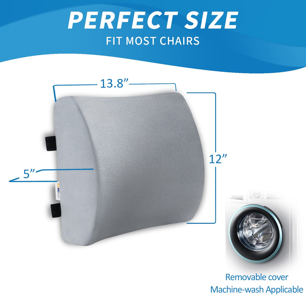 Lumbar Pillow, Memory Foam Office Chair Back Support Pillows Back Pain Relief Improve Posture, Lumbar Support Pillow for Car、Gaming Chair、 Home Chair, Double Adjustable Straps(Grey)