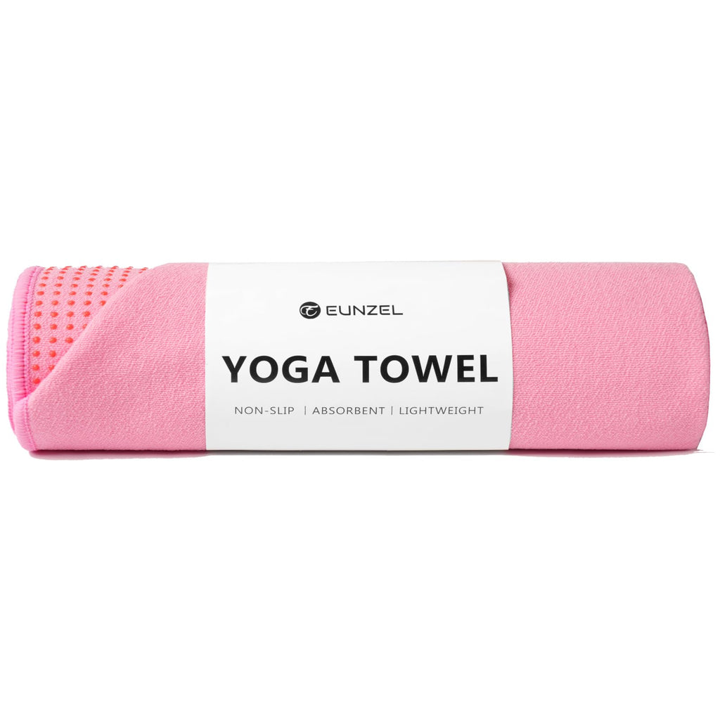 Yoga Towel,Hot Yoga Mat Towel with Grip Dots Sweat Absorbent Non-Slip for Hot Yoga, Pilates and Workout 24" x72", Pink
