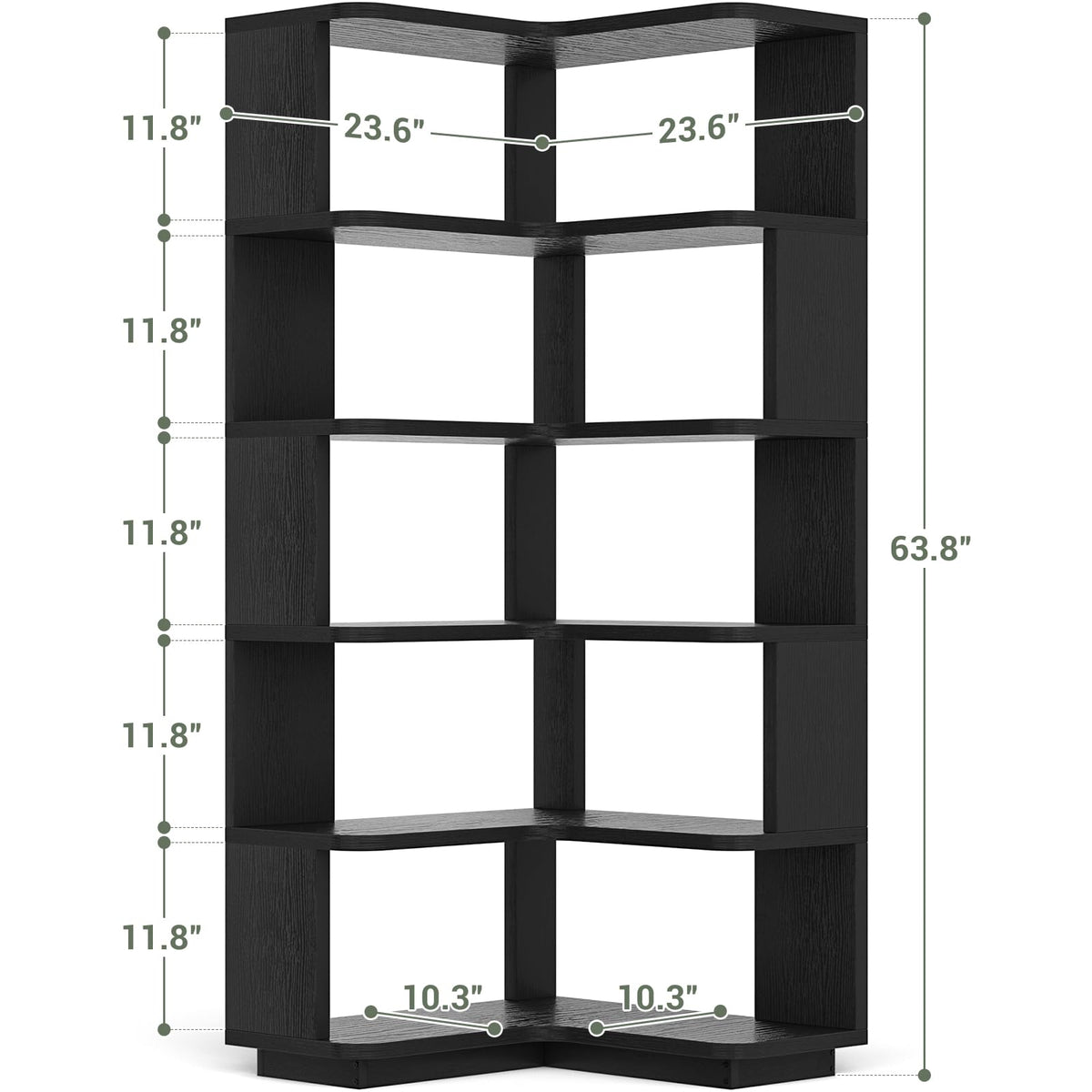 Corner Book Shelf, 6-Shelf L Shaped Corner Bookshelf with Baffle