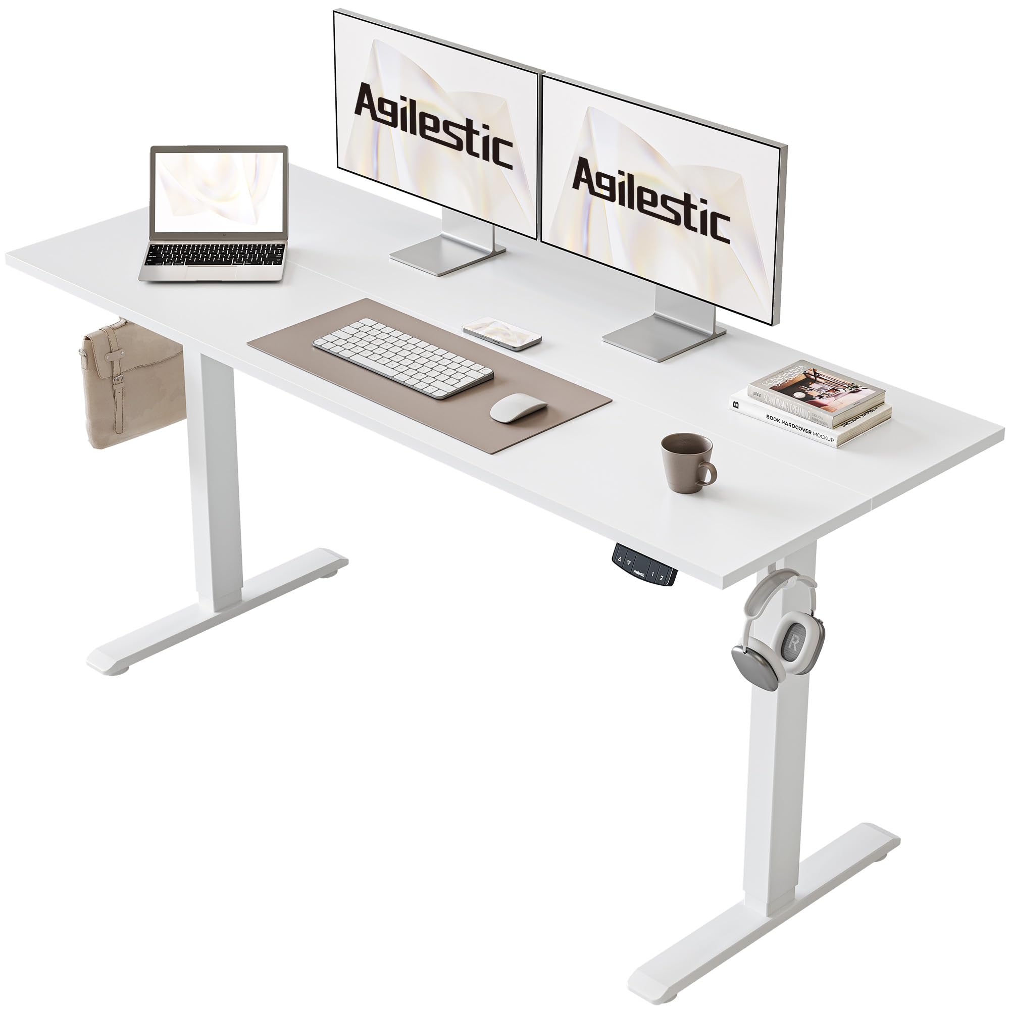 Electric Standing Desk, 55 x 24 Inches Height Adjustable Desk, Sit Stand up for Work Office Home, Ergonomic Rising Computer Table with Memory Preset, White