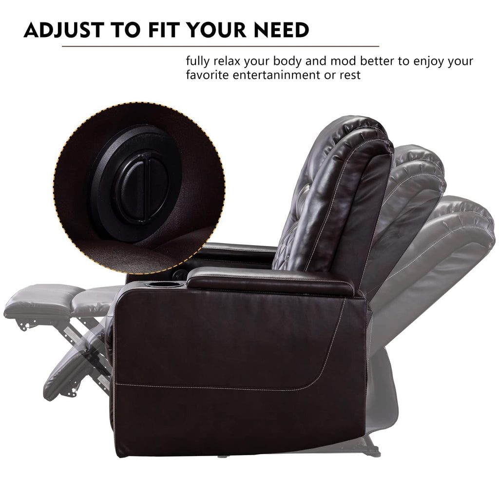 Electric Power Recliner Chair with USB Ports and Cup Holders, Breathable Leather Seating with Hidden Arm Storage (Brown)
