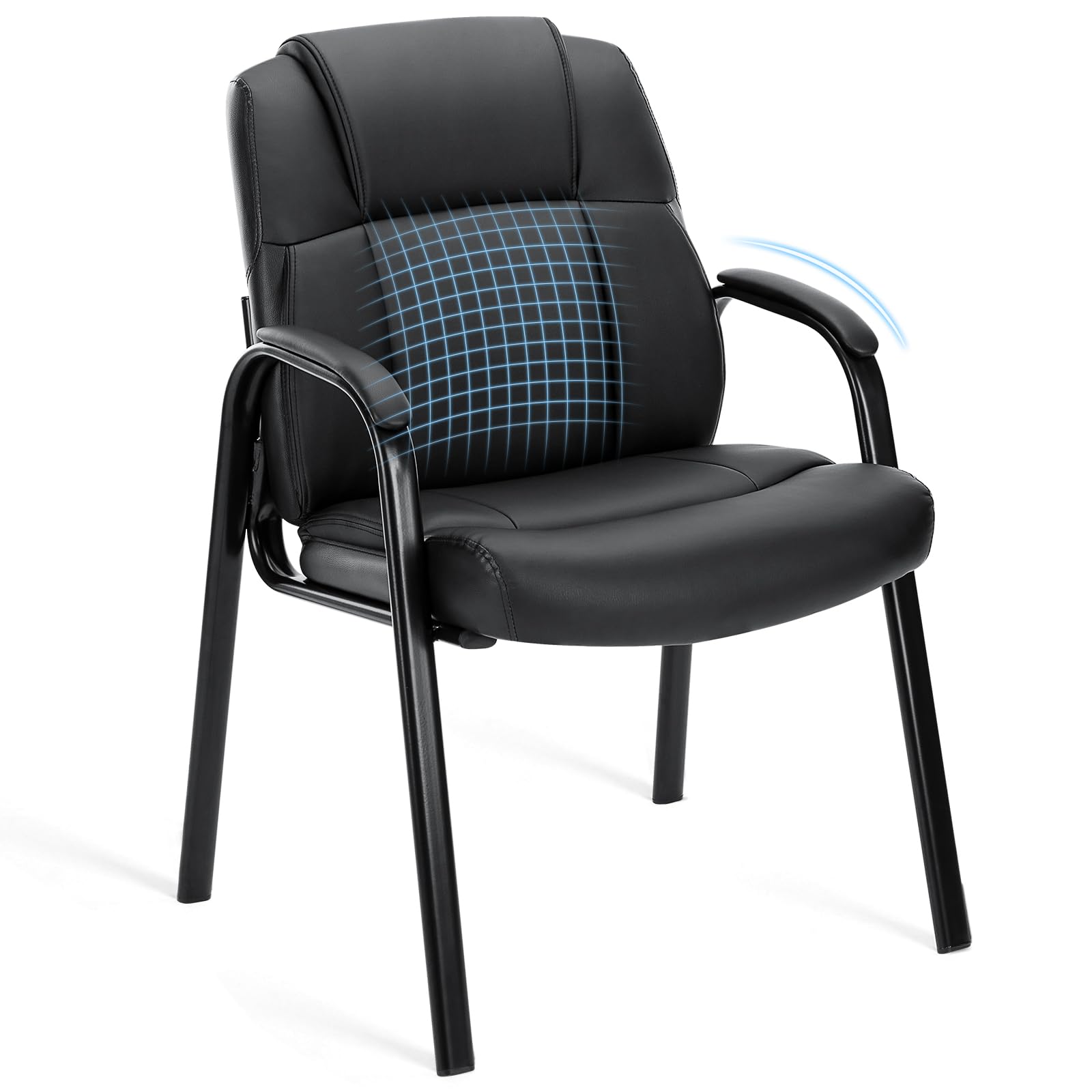 Waiting Room Chair, Leather Office Desk Reception Guest Stationary Side Chairs with Padded Arms for Home Conference Lobby Area Meeting Church Medical Clinic Elderly Student