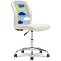 Essential Armless Chair, Small Desk Chairs with Wheels, Breathable Mesh Back and Faux Leather, Quality Foam Cushion Seat for Comfort, Minimal Design for Vanity Table, Cream White