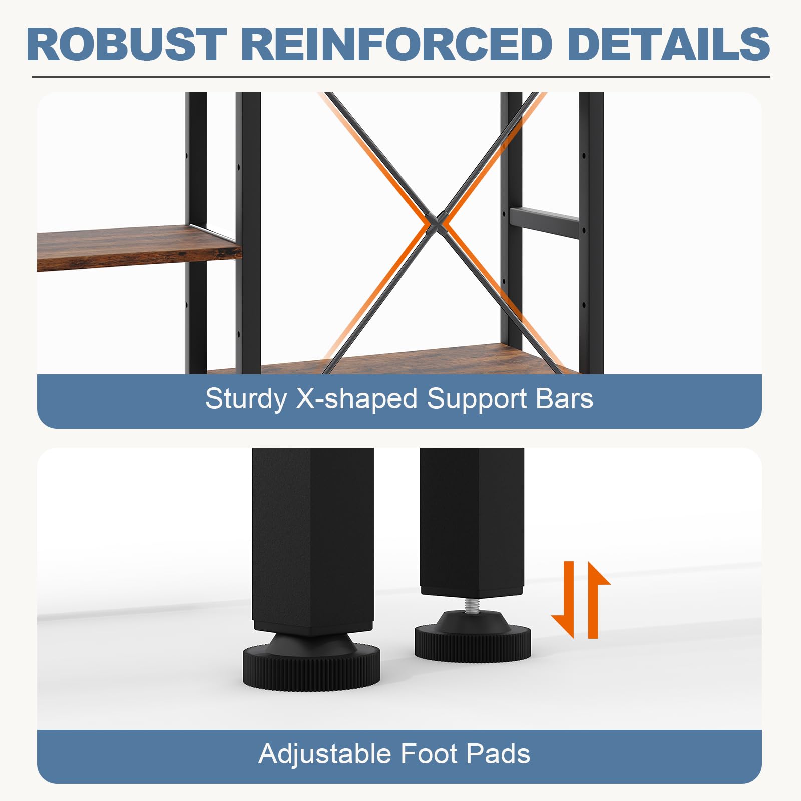 Triple Column 4 Tier Bookshelf, Wide Industrial Bookcase, Brown