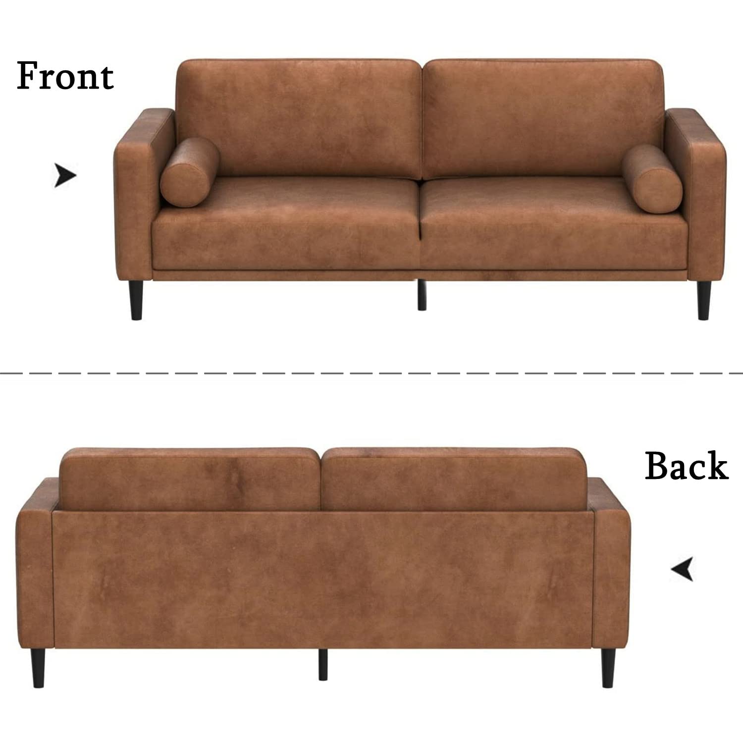 79" Sofa Couches for Living Room Mid-Century Modern Decor Faux Leather Couch with Deep Seat&Cloud Cushions&2 Pillow, 3 Seater Home Sofa Living Room Brown Loveseat for Office, Bedroom, Apartment