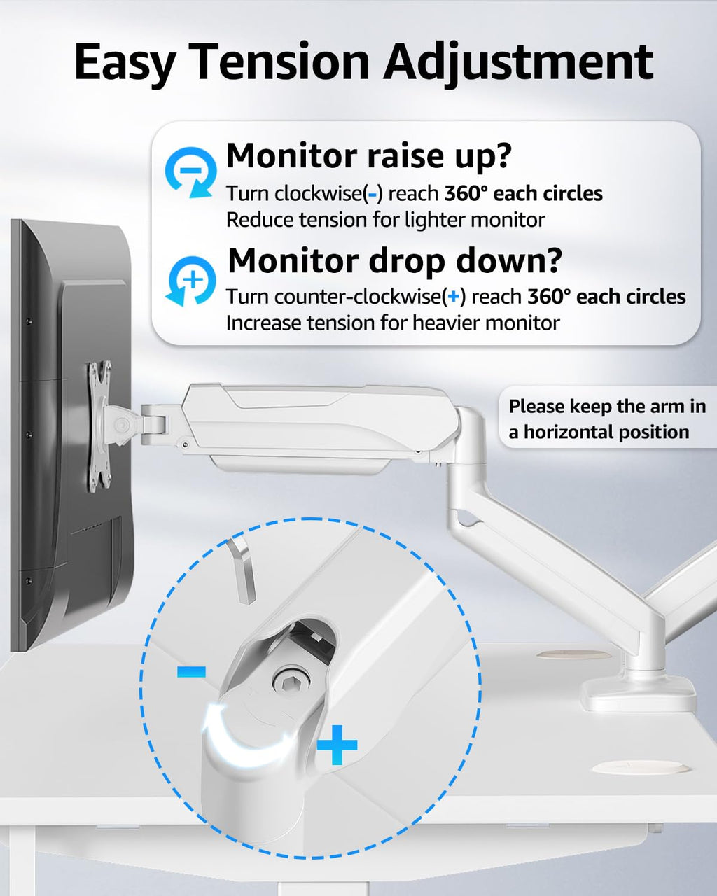 Dual Monitor Stand for Desk, Monitor Arms for 2 Monitors Max 32 Inches, Height Adjustable Double Monitor Mount, VESA Mount with C-Clamp & Grommet Base, Holds 4.4-17.6lbs, White