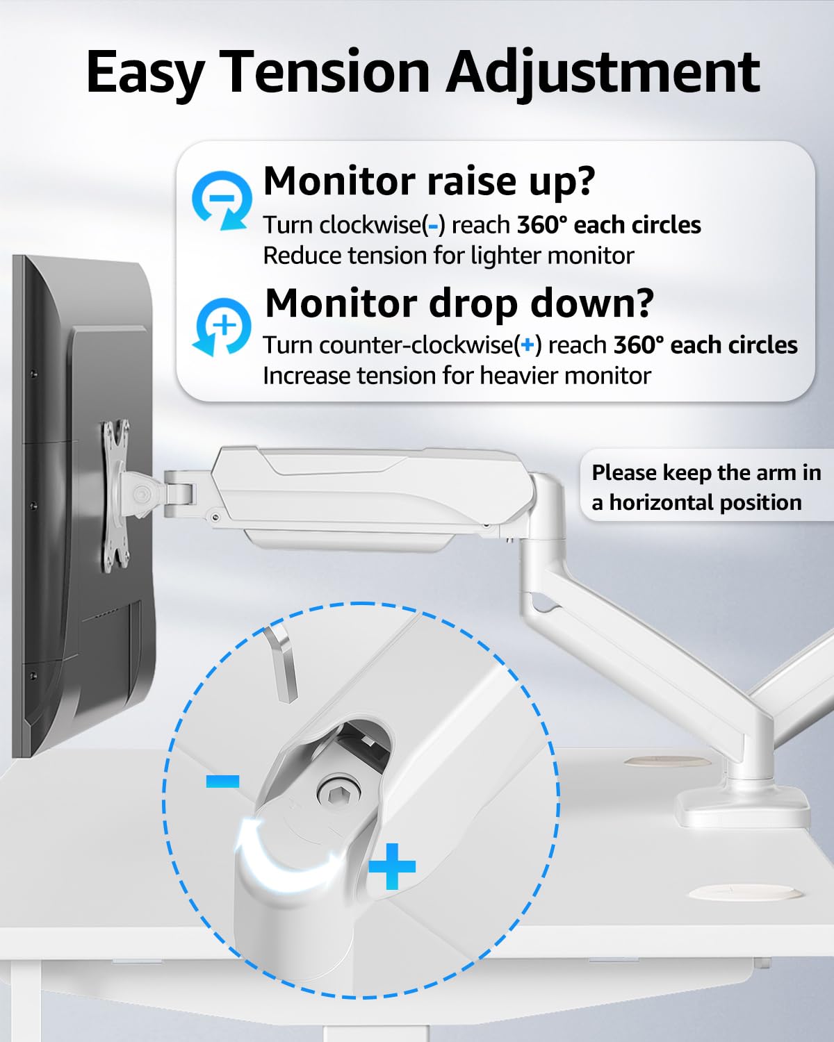 Dual Monitor Stand for Desk, Monitor Arms for 2 Monitors Max 32 Inches, Height Adjustable Double Monitor Mount, VESA Mount with C-Clamp & Grommet Base, Holds 4.4-17.6lbs, White