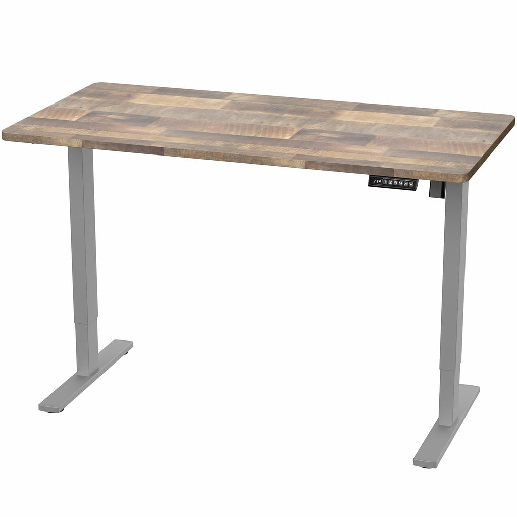 Electric 55 x 28 in Standing Desk, Memory Height Adjustment, 1B Series, Holds 220 lbs, One-Piece Reclaimed Wood Top, Gray Frame