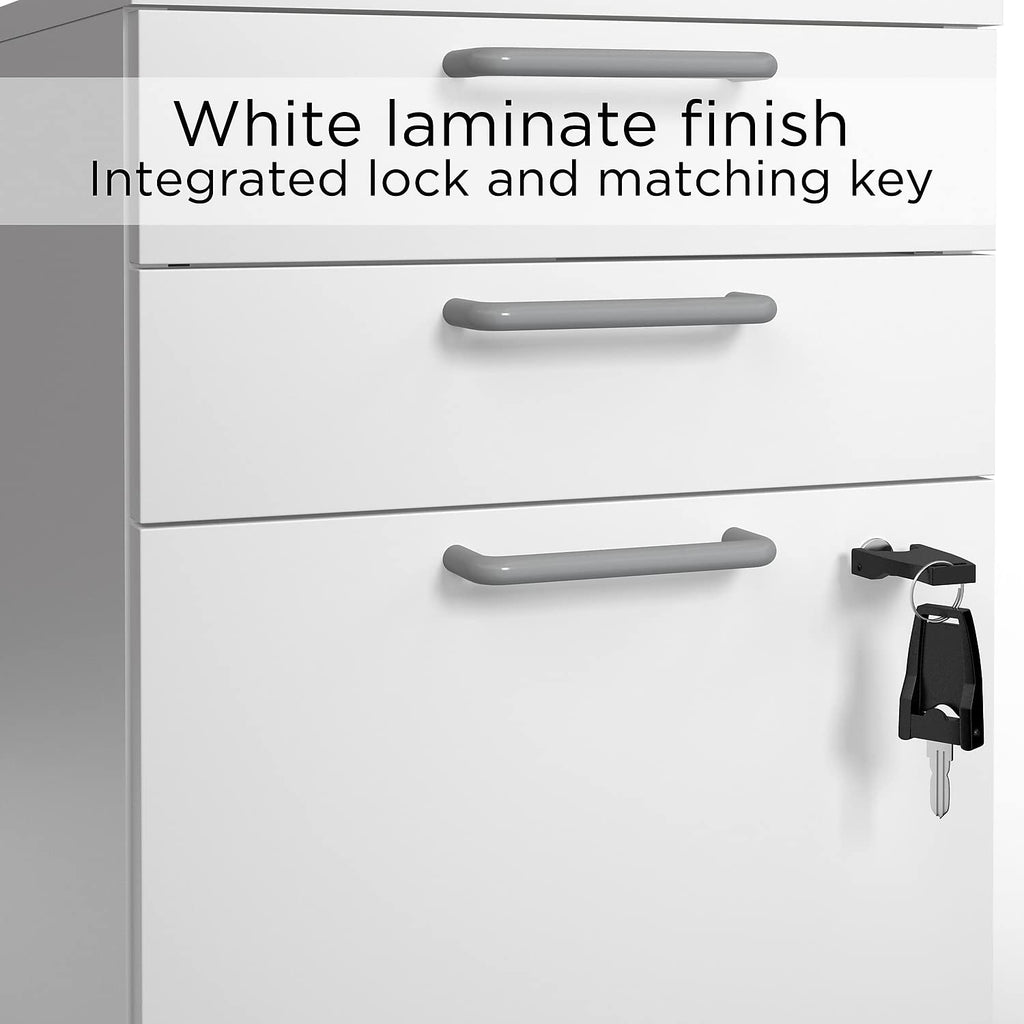 ( 2 pack) Mobile Pedestal File Cabinet, 3-Drawer, White, Wheels