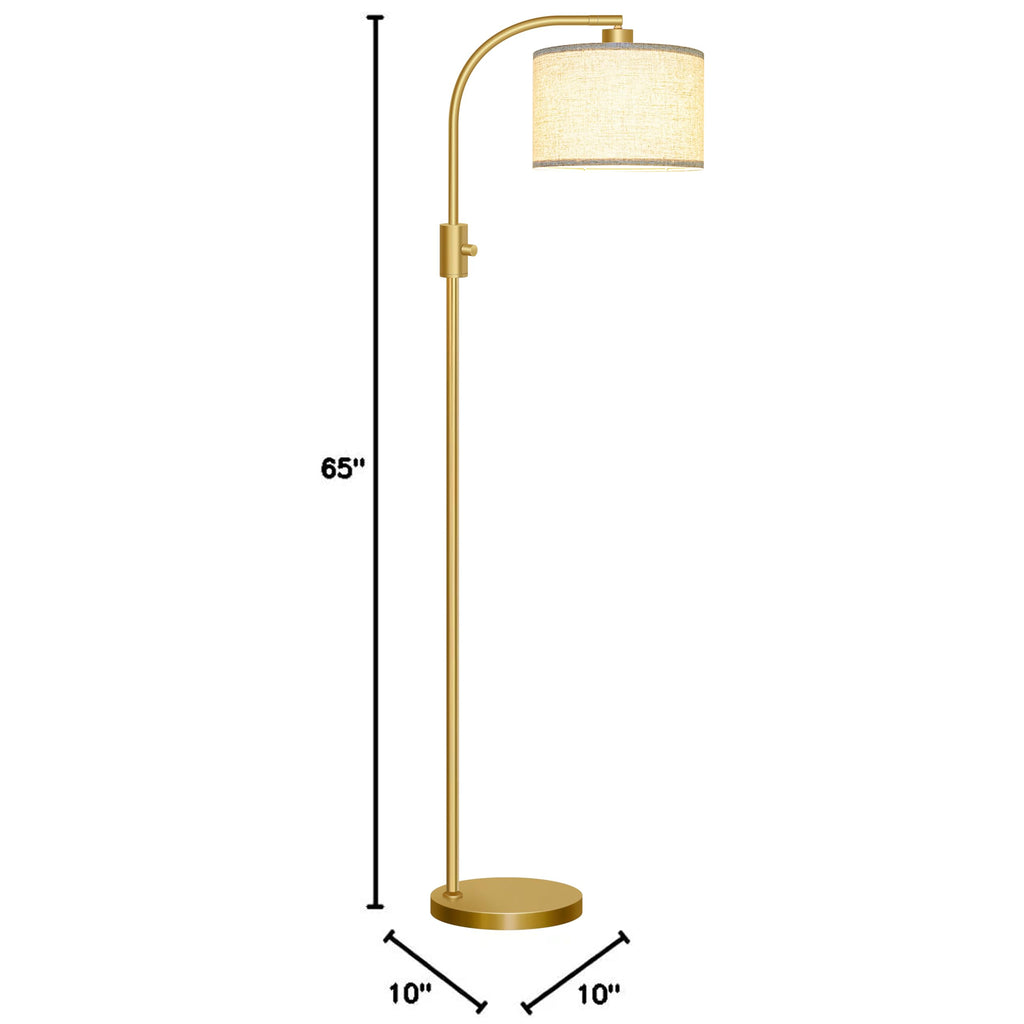 Upgraded Modern Arc Dimmable Tall Standing Floor Lamp with Linen Shade, 1200 Lumens LED Bulb Included, for Living & Reading Room, Bedroom, Office & Nursery, Gold