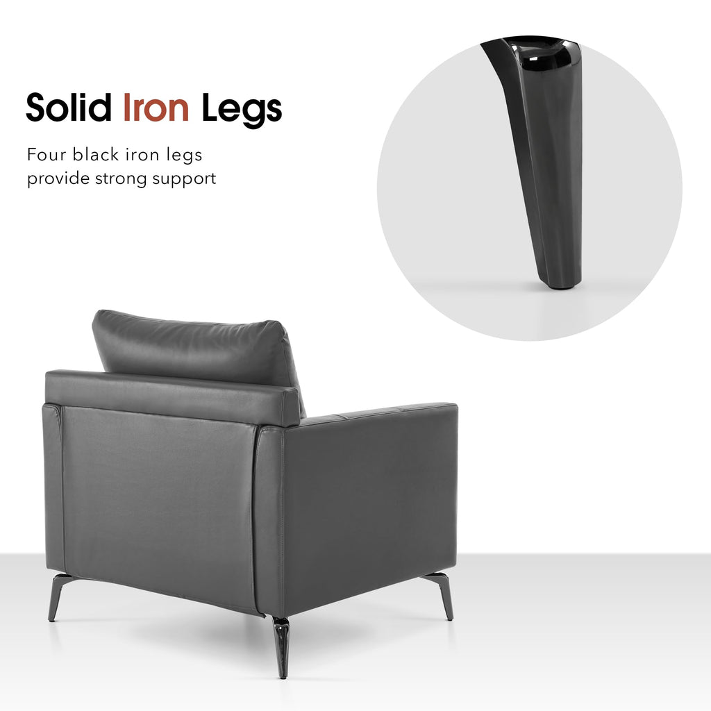 Modern Accent Chair Set of 2, Faux Leather Armchair with Sloped Arms, Comfortable Living Room, Office, Reception, or Waiting Room Seating (2, Grey)