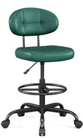Drafting Chair, Armless Tall Office Chair with Footrest Ring for Standing Desk, Small Faux Leather Executive Computer Chair with Adjustable Height for Bar Lab Counter Height Desk, Green