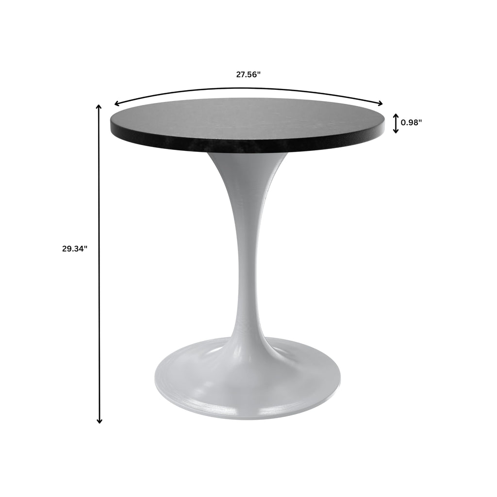 LeisureMod Verve Mid-Century Modern 27 Inch Round Dining Table, MDF Wood Tabletop with White Steel Pedestal Base, Contemporary Kitchen & Dining Room Table, Small Space Breakfast Table, Black