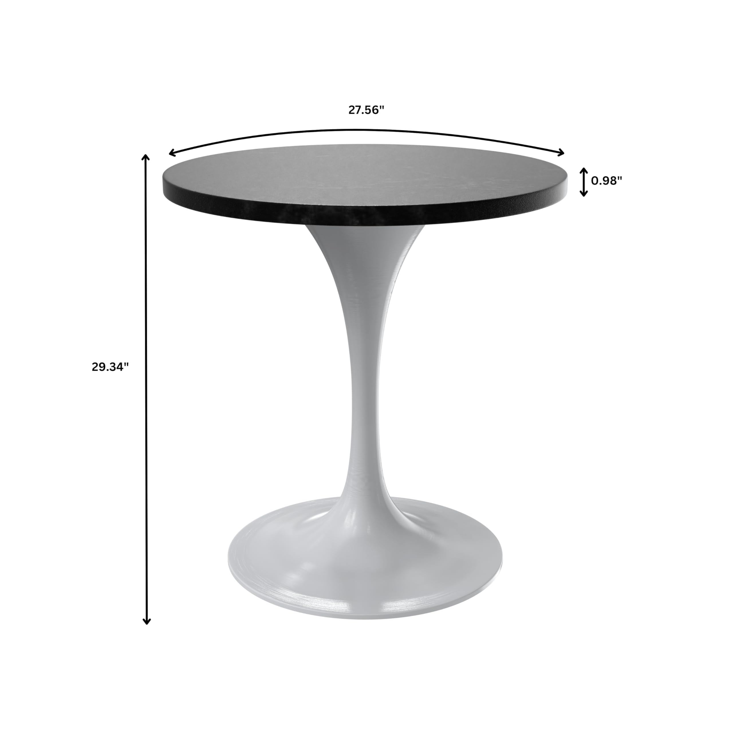 LeisureMod Verve Mid-Century Modern 27 Inch Round Dining Table, MDF Wood Tabletop with White Steel Pedestal Base, Contemporary Kitchen & Dining Room Table, Small Space Breakfast Table, Black