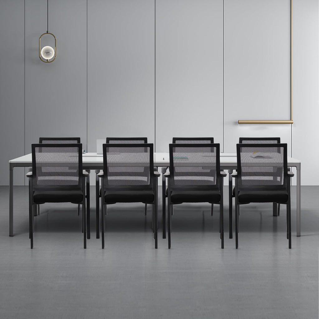 4 Pack Black, Desk Chair No Wheels, Arm Chair with Ergonomic Lumbar Support and Thickened Seats Cushion, Waiting Room Chairs for Office School Church Guest Reception,