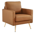Modern PU Leather Accent Chair Comfy Chair Arm Chair Reading Chair with Golden Metal Legs and Deep Seat for Office,Apartment,Small Space,Cognac
