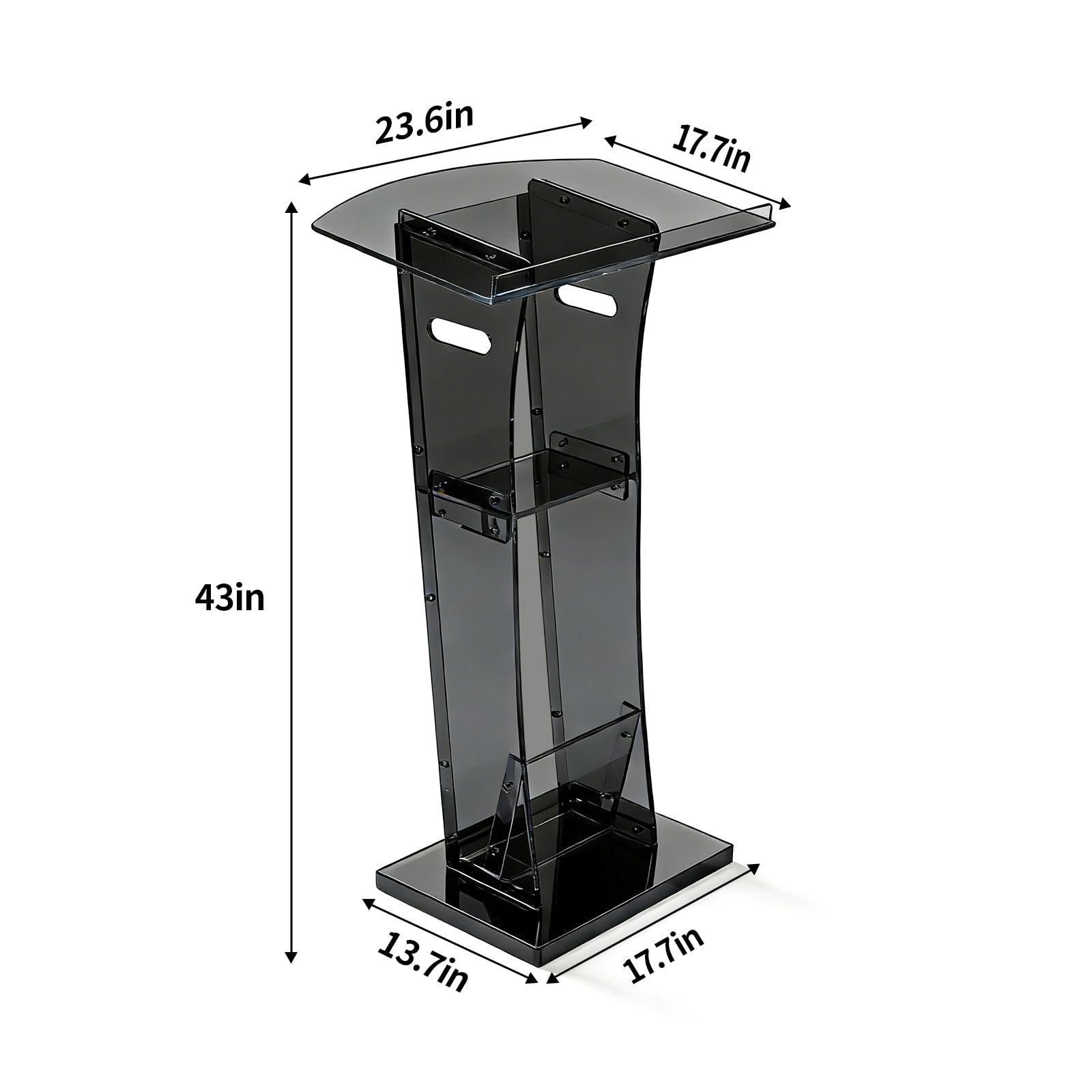 43" Semi-Transparent Black Acrylic Podium & Lectern Stand Portable with Storage Shelf, pulpits for Churches, for Speech, for Presentation, Shtender