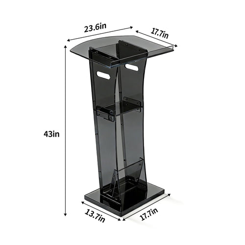 43" Semi-Transparent Black Acrylic Podium & Lectern Stand Portable with Storage Shelf, pulpits for Churches, for Speech, for Presentation, Shtender