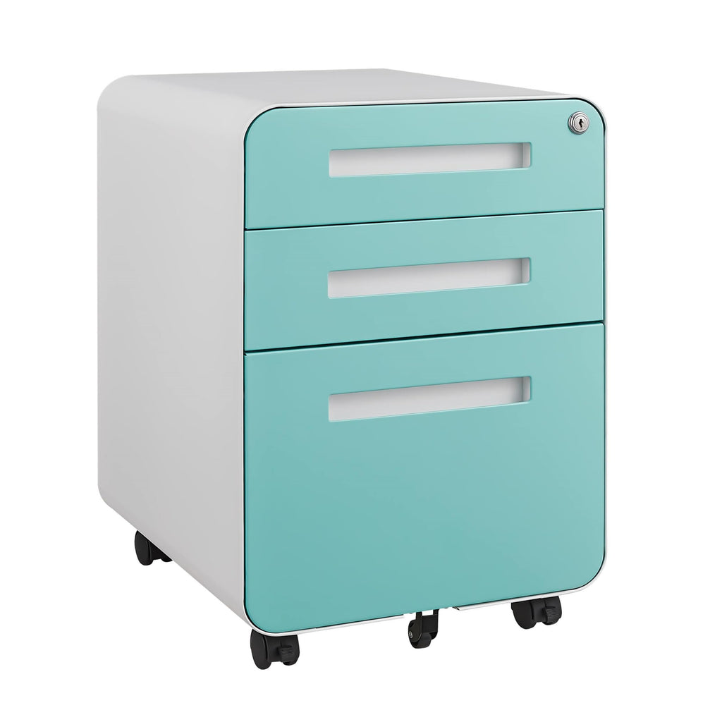 3 Drawer File Cabinet for Office, Under Desk Mobile Filing Cabinet with Lock for A4/Letter/Legal Size, 5 Wheel Anti-tilt Rolling File Cabinets, Fully Assembled