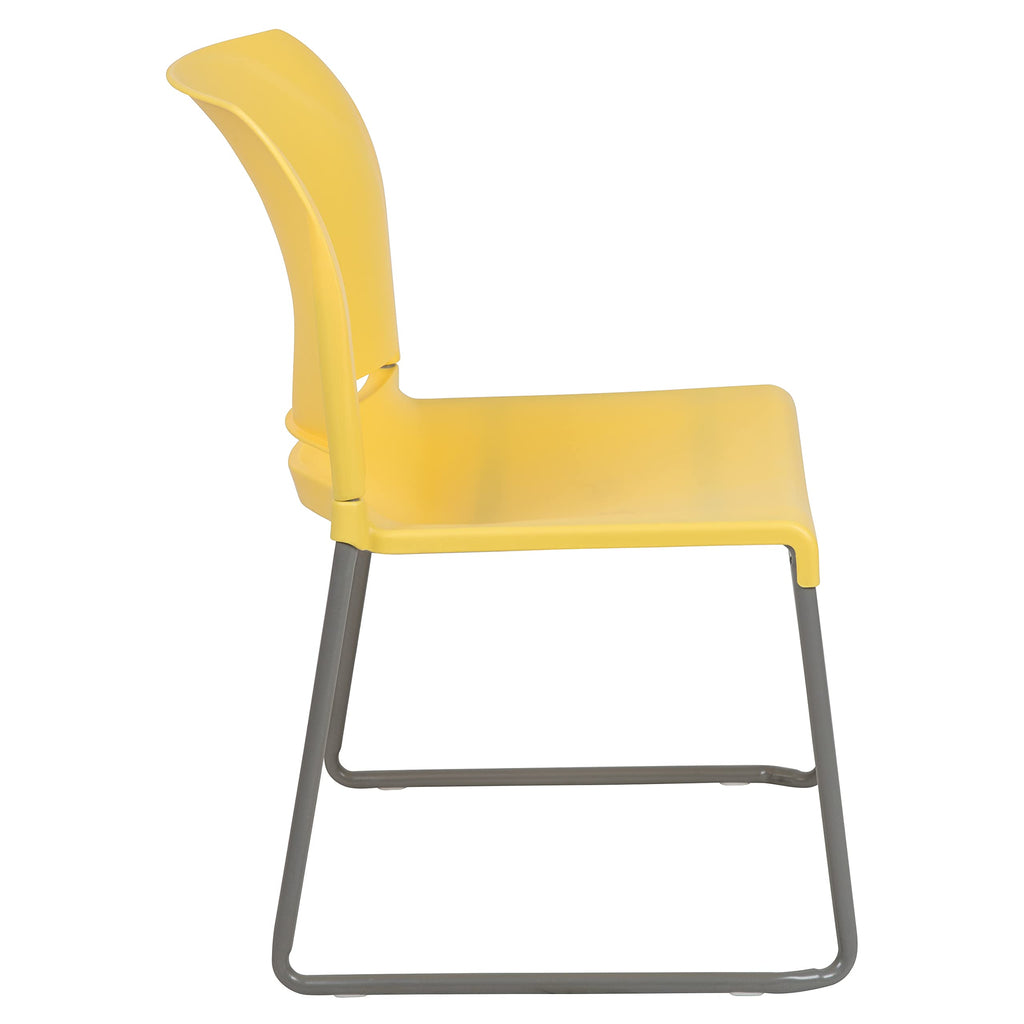 HERCULES Series 5 Pack 880 lb. Capacity Yellow Full Back Contoured Stack Chair with Gray Powder Coated Sled Base
