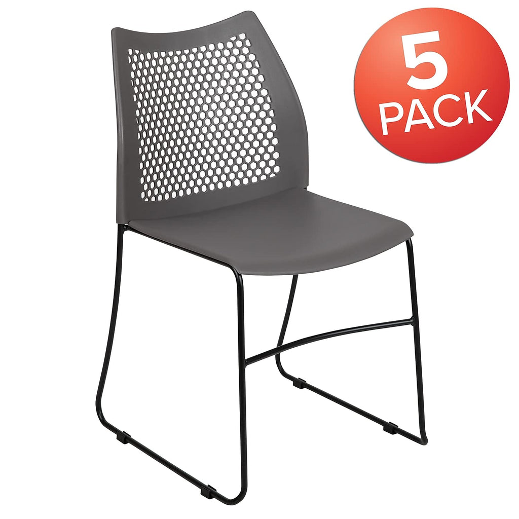 (Set of 5)Hercules Series Contoured Lobby Chairs with Air-Vent Honeycomb Backs, Ergonomic Stacking Chairs for Offices, Gray
