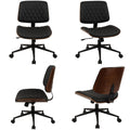 (4 pk) Home Office Desk Chair with Wheels, Adjustable Height Armless Office Chair, PU Leather Mid Back 360 Swivel Computer Chair, Modern Walnut Chair for Home, Meeting, Reading Room,Black