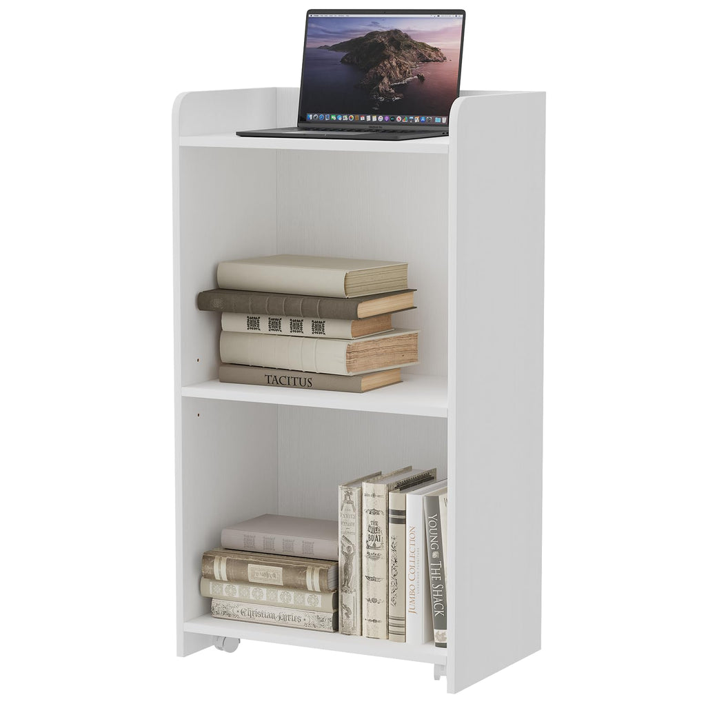 Podium Stand - Portable Podium Stand with 4 Rolling Wheels, Pulpits for Churches with Adjustable Shelf, Hostess Stand, Mobile Teacher lecterns & podiums for Church, Classroom, Office (White)