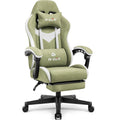 Gaming Chair with Footrest Lumbar Support for Home Office High Back Recliner Height Adjustable Ergonomic Comfy Fabric Computer Desk Chair (Green)