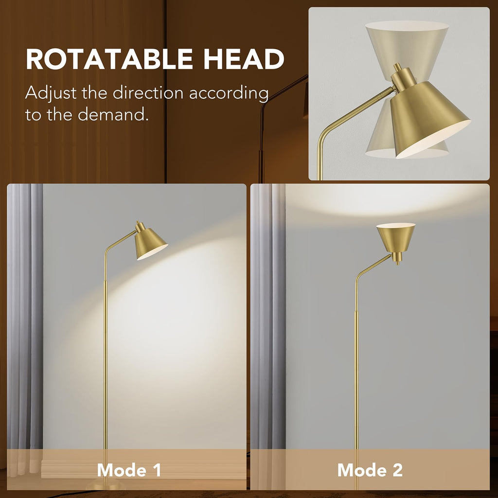 Upgraded Double-Base Gold Floor Lamp, Adjustable Lamp Head-65.3"