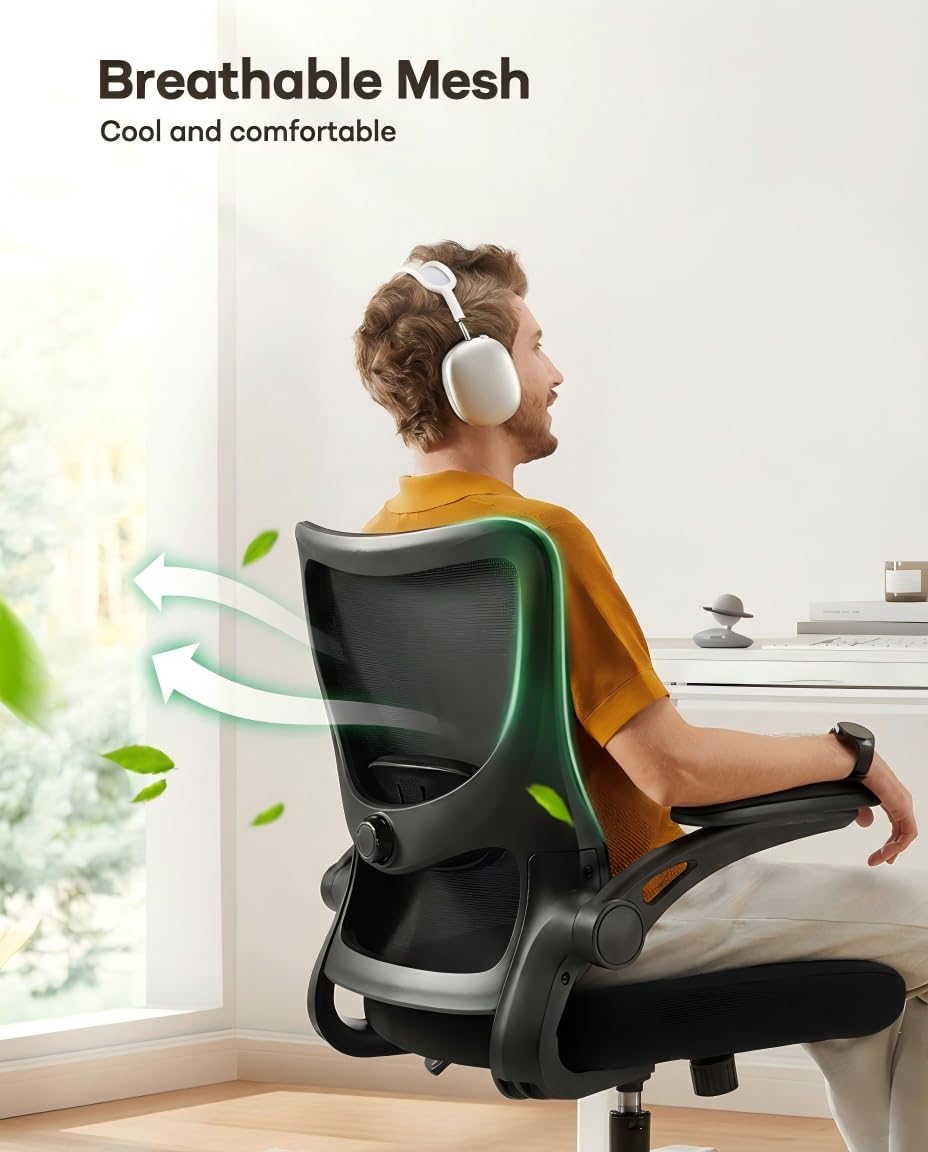 Drafting Chair, Tall Office Chair with 2D Lumbar Support, Standing Desk Chair,High Office Chair with Padded Flip-Up Armrests & Adjustable Footrest Ring, Ebony