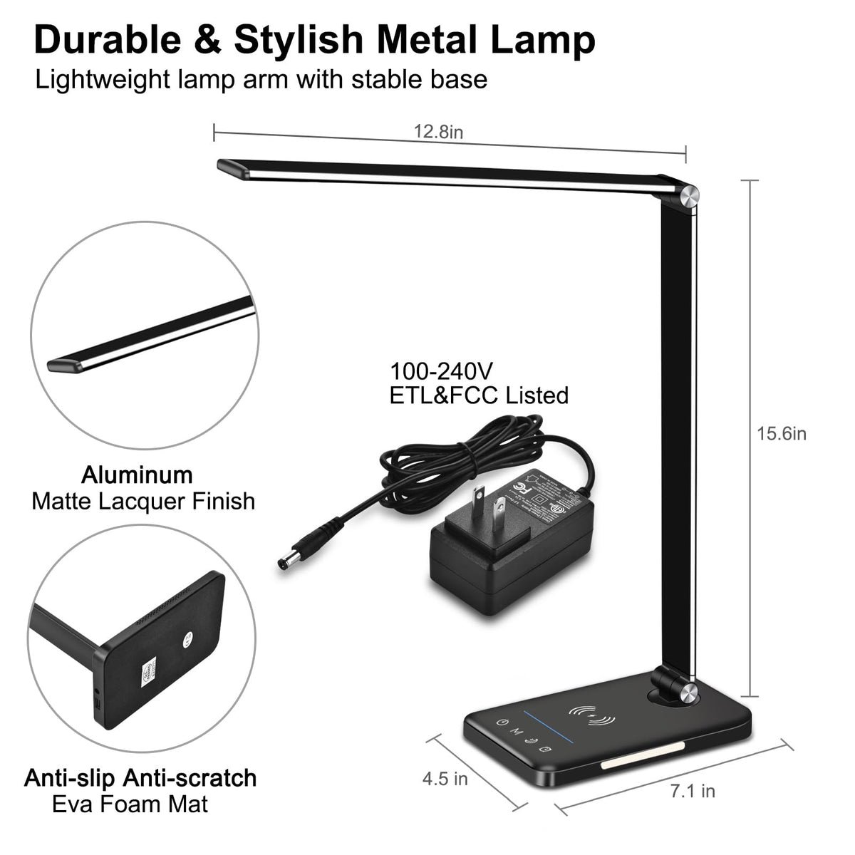 8-in-1 LED Desk Lamp with 10W Fast Wireless Charger,USB Charging Port,Desk Lamps for Home Office,5 Color Mode 7 Brightness Desk Light Night Light,40Min Timer, Reading Table Lamp for Bedroom