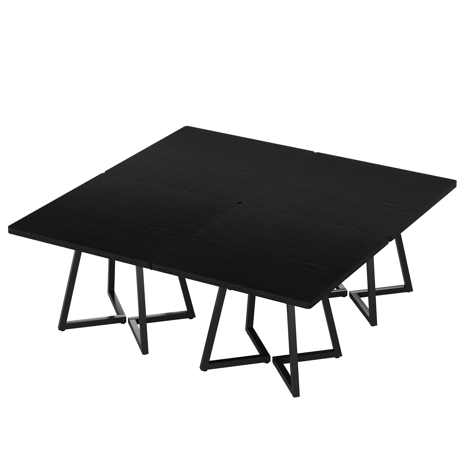 31.5" Square Conference Table Set of 4, 10 ft Industrial Office Meeting Table for 8-10 People, Business Podcast Furniture with Metal Base for Small Spaces, Office Conference, Black