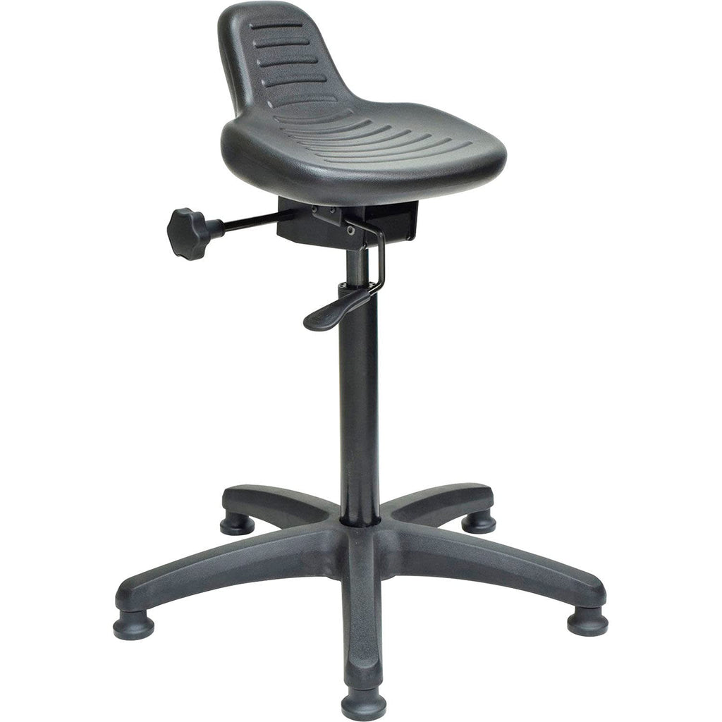 Height Adjustable Ergonomic Sit Stand Stool with 5-Star Base, 23"H to 33-1/2"H, Steel Frame, Polyurethane Seat, 250 Lb. Capacity, Black