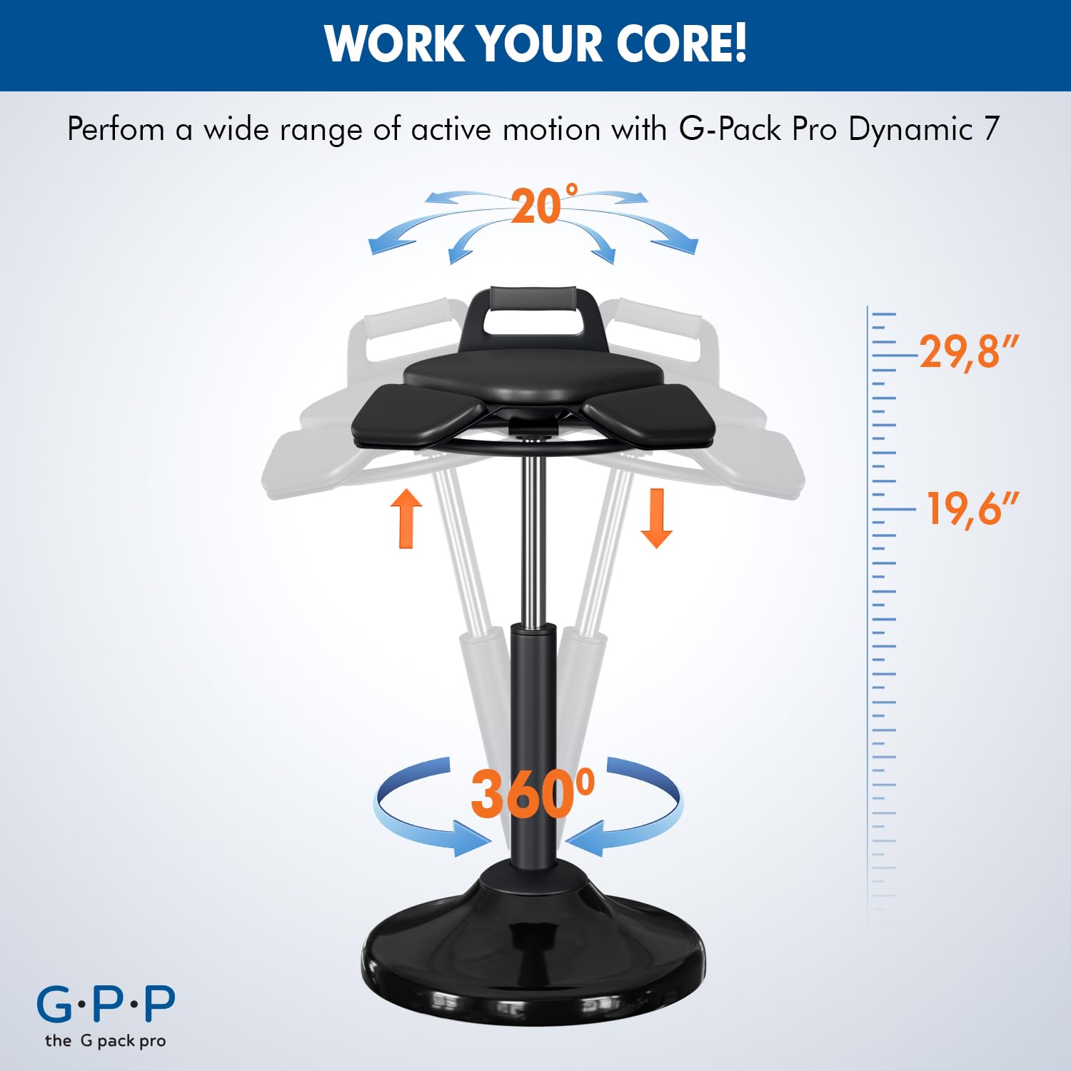 Standing Desk Stool – Ergonomic 360° Swivel Chair with Adjustable Height (19.6–29.8 in) for Comfortable Sitting or Leaning