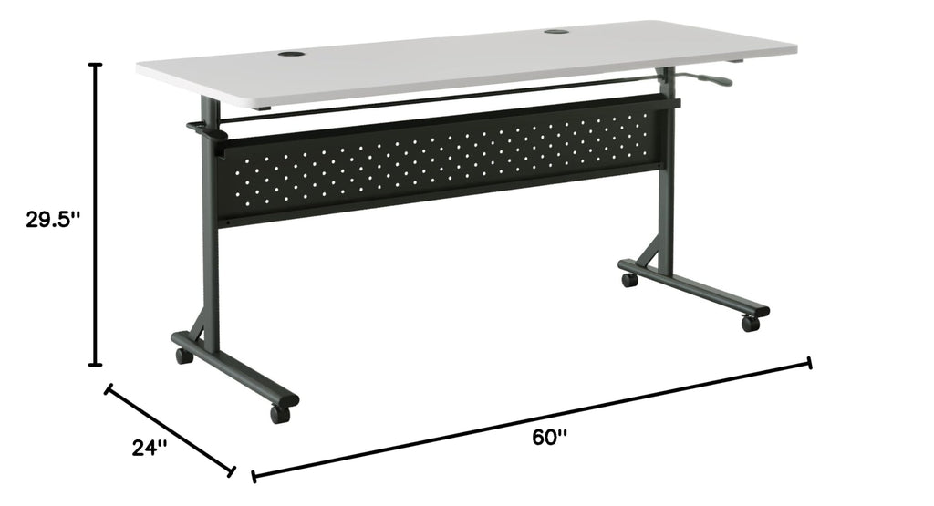 2.0 Flip & Nesting Mobile Table, 60" x 24" x 29.5", Black Steel Frame, Gray Laminated Top