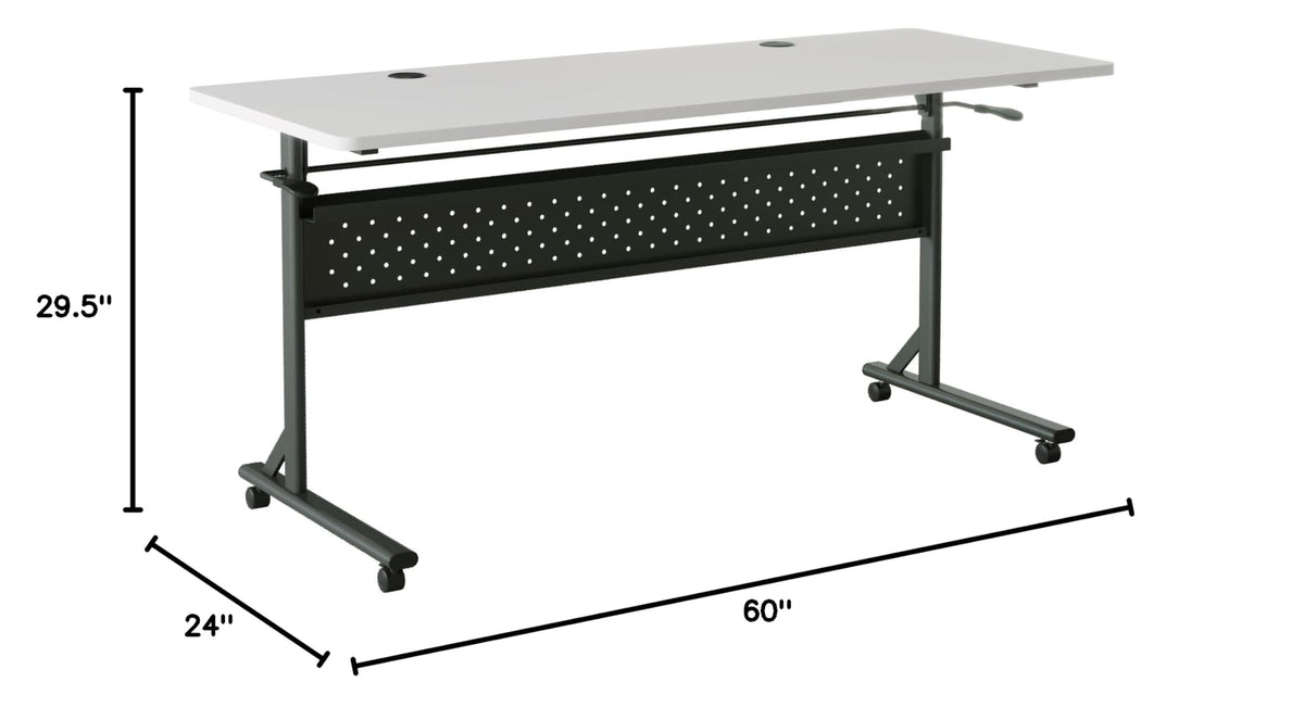 2.0 Flip & Nesting Mobile Table, 60" x 24" x 29.5", Black Steel Frame, Gray Laminated Top
