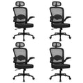 KLASIKA Home Office Desk Chair with Flip Up Armrests, Mesh Back Chair with Adjustable Height Lumbar Support and Headrest, Ergonomic Computer Task Chair for School, Conference, Black(4PK)