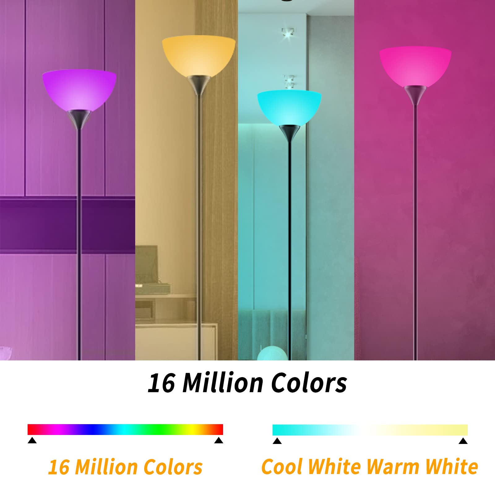 Smart RGB Floor Lamps Work with Alexa, Google Assistant WiFi App, Modern Color Changing Floor Lamp, Dimmable Corner Floor Lamp for Living Room, Bedroom and Play Room (Without Remote Control)