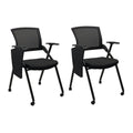 Ergonomic Foldable Office Chair with Breathable Mesh Back, Stackable Conference Chair - PU Wheels & Armrest for Guest, Meeting, Reception (Black-A2)