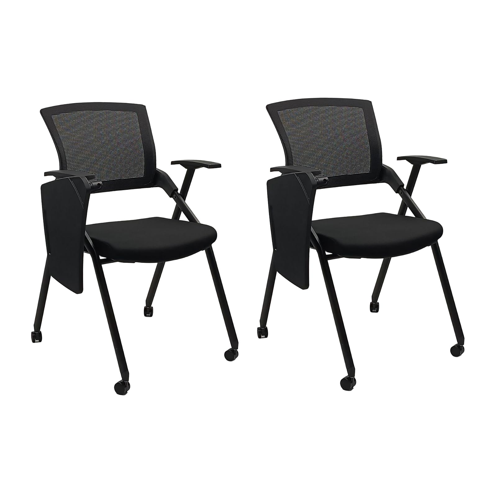 Ergonomic Foldable Office Chair with Breathable Mesh Back, Stackable Conference Chair - PU Wheels & Armrest for Guest, Meeting, Reception (Black-A2)